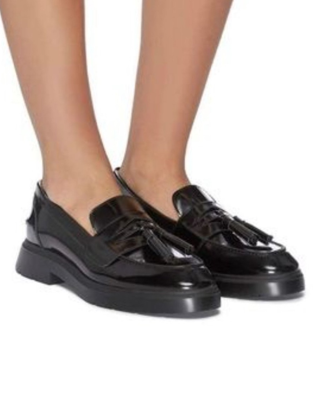 Stuart Weitzman plum black mirror patent leather oxford loafers with tassels 8